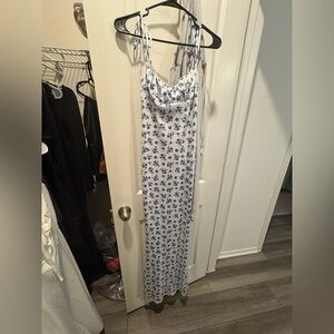 White Maxi Dress with Blue Floral Print